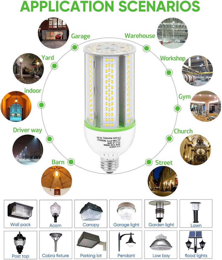 30W LED Corn Light Bulb,300W Equivalent,5000K Daylight,E26/E39 Base,4200 Lumens - Replace CFL/HPS/HID