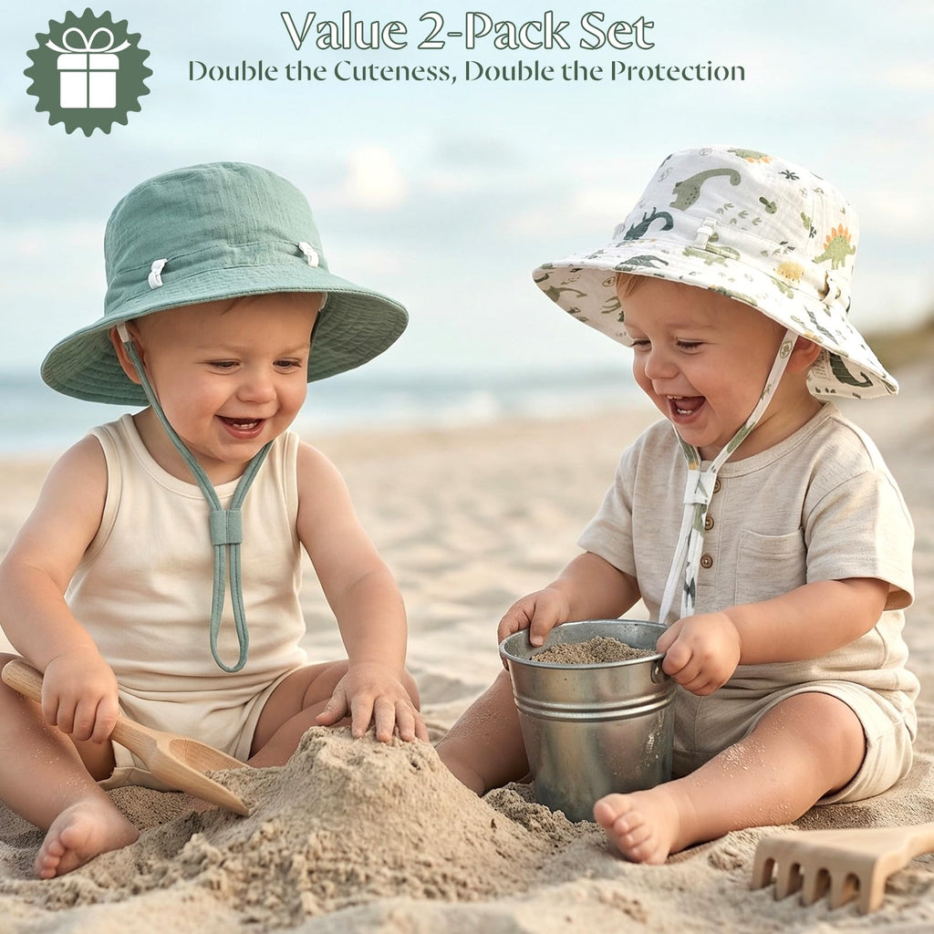 2 Pack Newborn Baby Sun Hat Breathable Muslin Cotton Cap