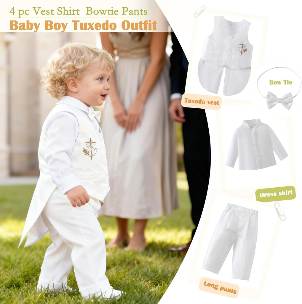 Christening Baptism Outfits for Boys Formal Dress White Baby Suit
