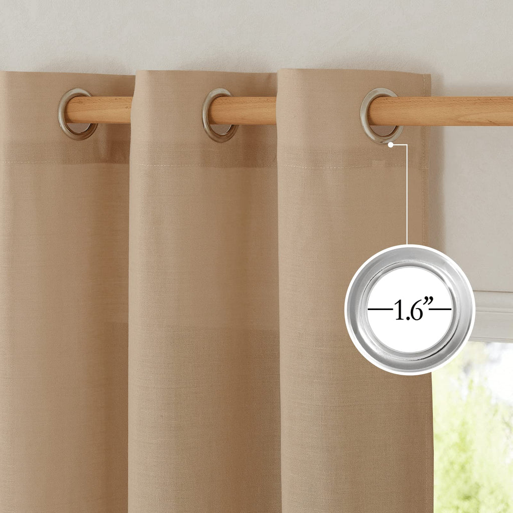Flax Camel Linen Curtains for Room Divider, Grommet Top Thick Flax Semi Sheer Vertical Drapes Privacy Assured with