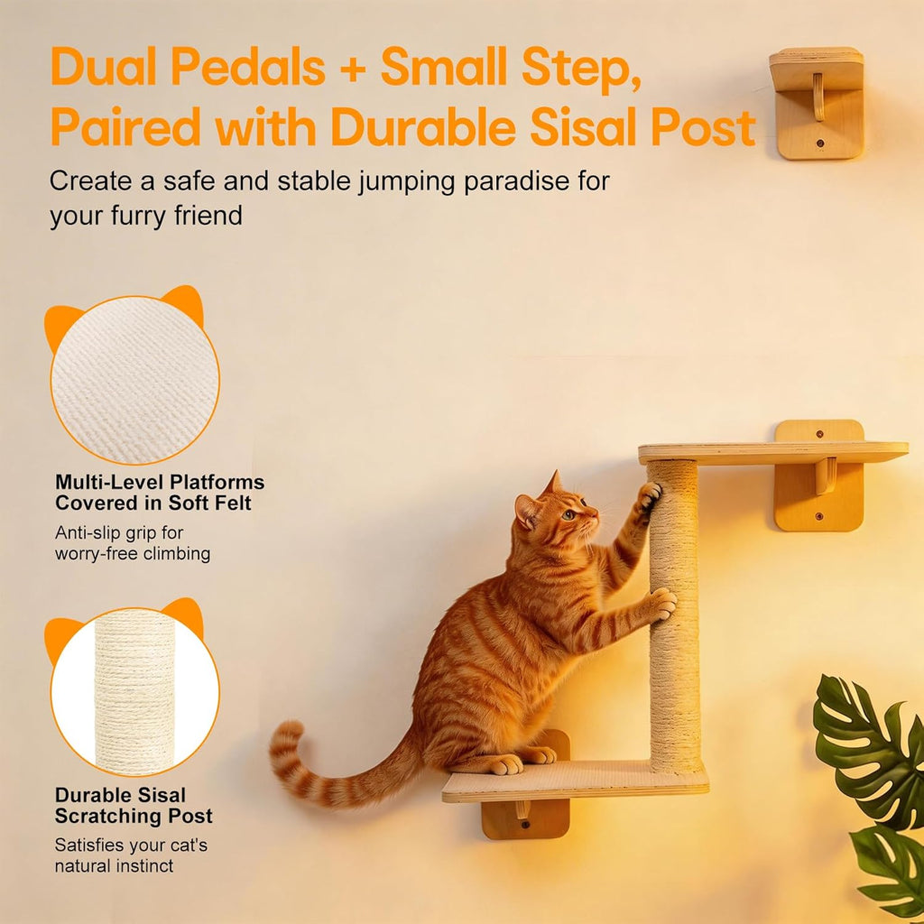 8-in-1 Cat Wall Shelves for Large Cats, Wall Mounted Cat Furniture with Feeding Station&Extra Wide Hammock, Heavy