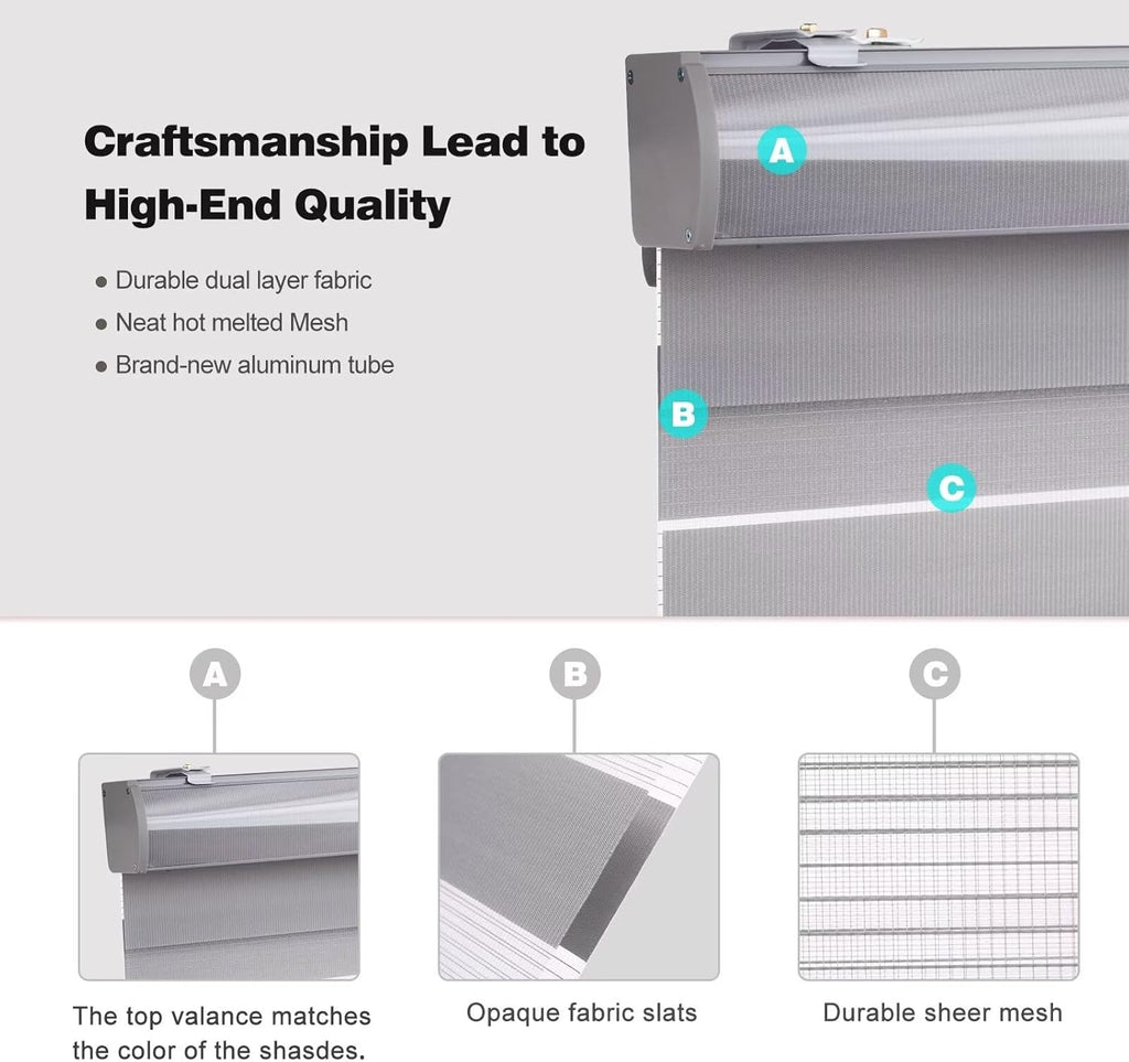 Roller Shades Zebra Blinds for Windows Cordless Day and Night Light Filtering Dual Layer Roller Blinds 33" x 72" Grey