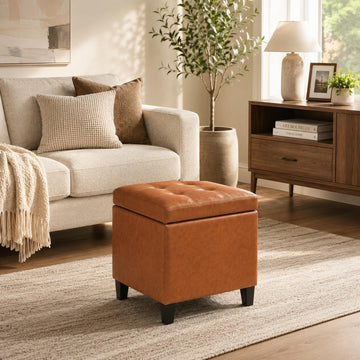Leather Ottoman with Storage 18" Square Storage Ottoman