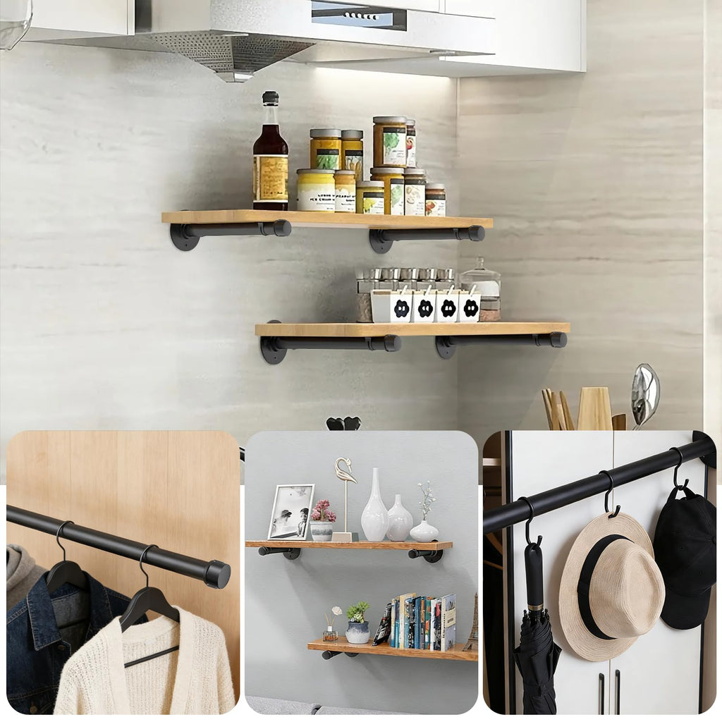 1/2" Industrial Pipe Shelf Brackets, Wall Mount Floating Rack