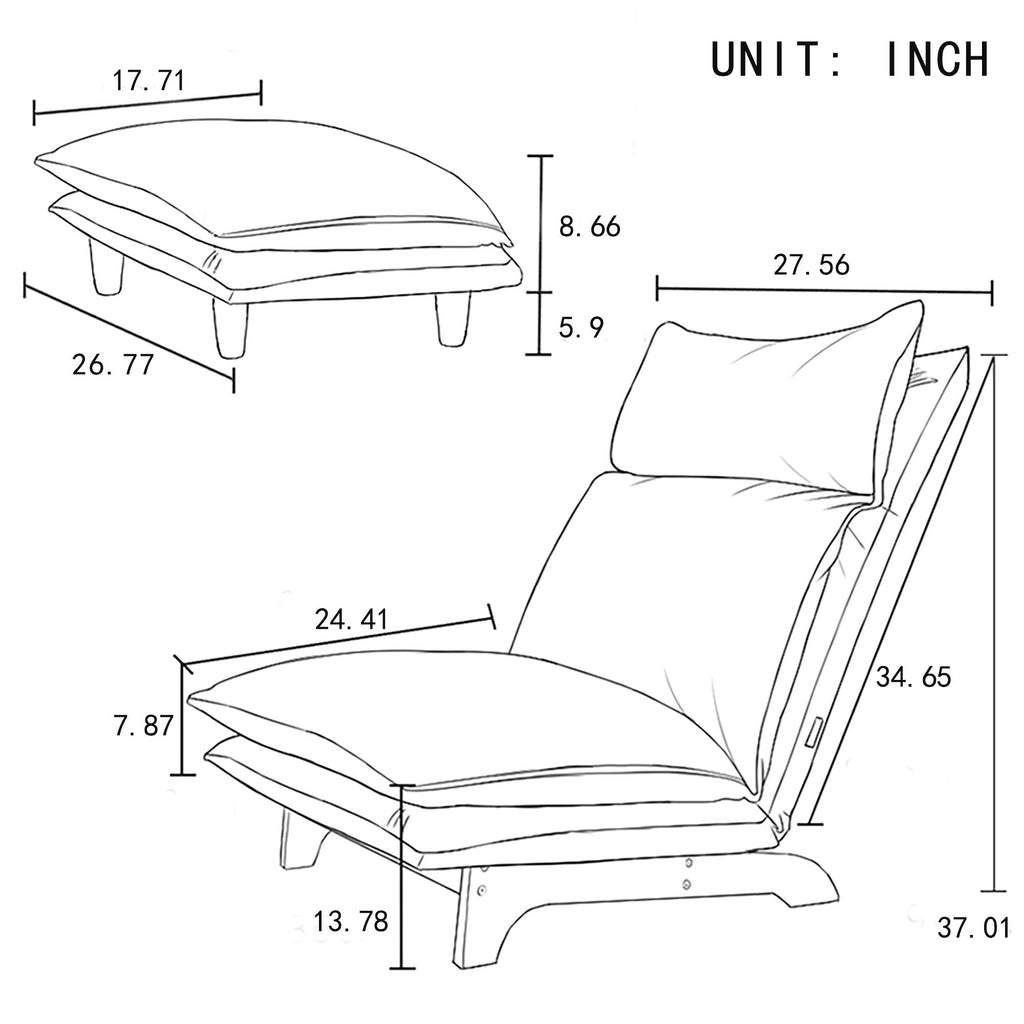 Floor Chair Single Lazy Sofa Leisure Balcony Reclining Japanese Tatami Adjustable Recliner with Ottoman, Indoor Use
