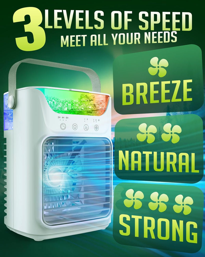 Portable Air Conditioners, 3 Wind Speeds & 7 LED Lights Evaporative Personal Air Cooler