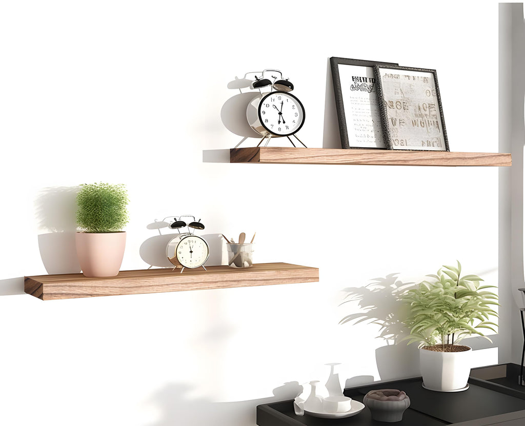 Wood Floating Shelves for Wall, Wooden Wall Shelves, Set of 6 Light Brown 17 Inch