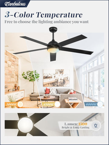 Fanbulous 60" Ceiling Fan with LED Light and Remote - Black