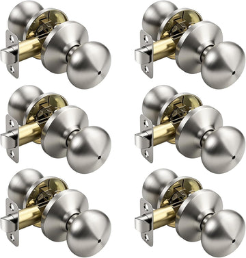 Brushed Nickel Interior Door Knobs, Keyless Privacy Door Knob Bathroom, Stainless Steel Indoor Door Knobset, Flat