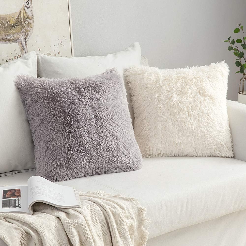 Pack of 2 Luxury Faux Fur Throw Pillow Cover Deluxe Spring Decorative Plush Pillow Case Cushion Cover Shell