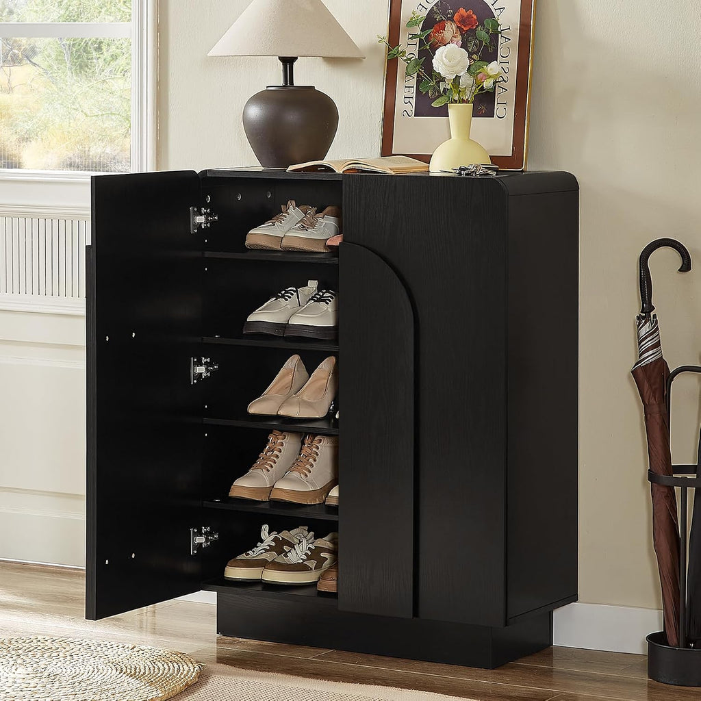 Shoe Storage Cabinet with Doors, Large Shoe Cabinet Storage , Wooden 6 Tier Shoe Organizer Cabinets with Adjustable