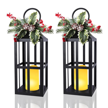 Christmas Lanterns 2 Pack with LED Candles for Christmas Porch Decor