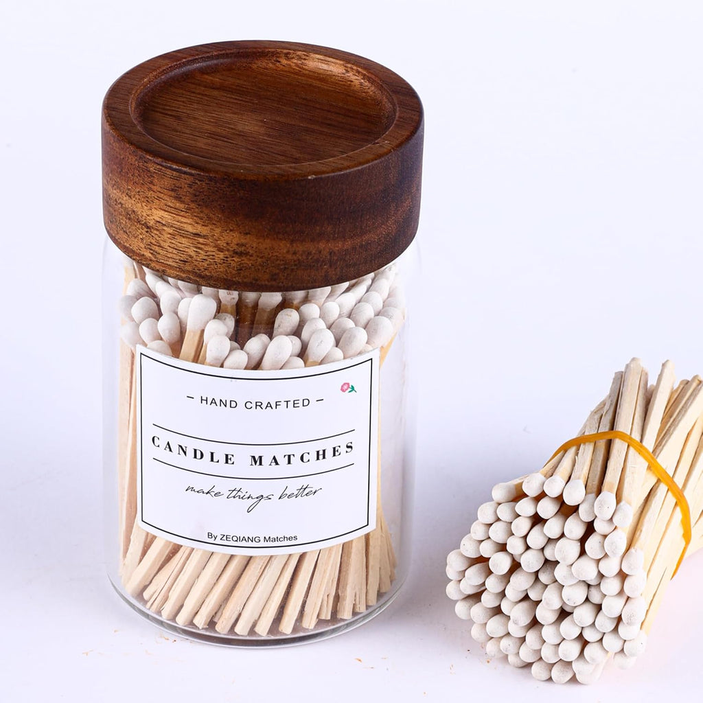 3'' White Matches in a Jar with Striker, Glass Match Holder with Striker, Glass Match Cloche with Striker - Set of 150