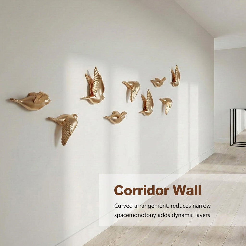 3D Birds Wall Decor Set of 3 Resin Wall Sculpture(Gold)