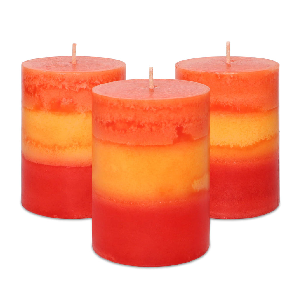 3x4 Inch Pillar Candles 3 Pack Rustic Orange Handmade Layered Clean Burning Pumpkin Spice Scented Candles Fall