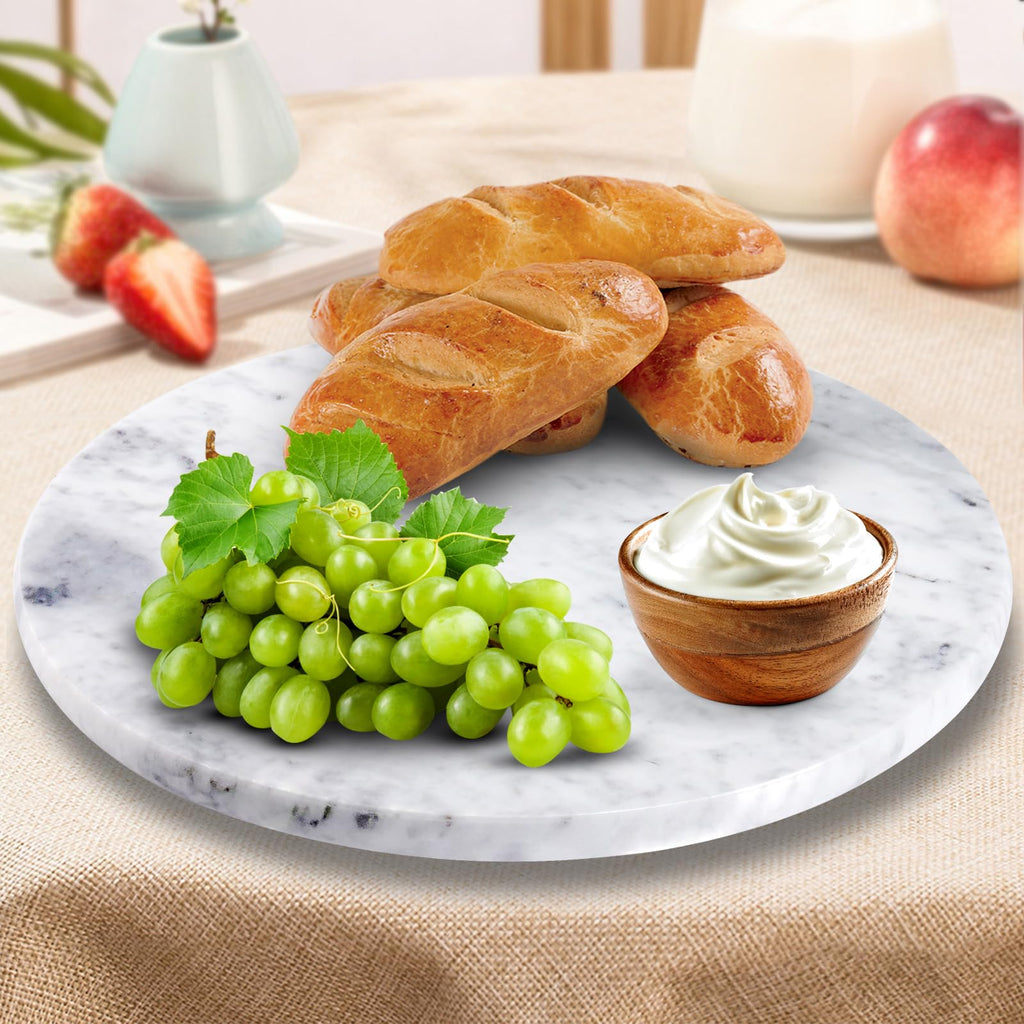 12" Mable Lazy Susan, 100% Natural Marble Round Tray with Silent Rotating, Kitchen Turntable Storage Turner Revolving