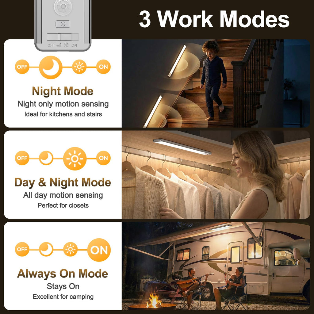 Motion Sensor Light Indoor, 80 LED Under Cabinet Lighting Battery Operated with 3 Color Temps, 1800mAh Rechargeable