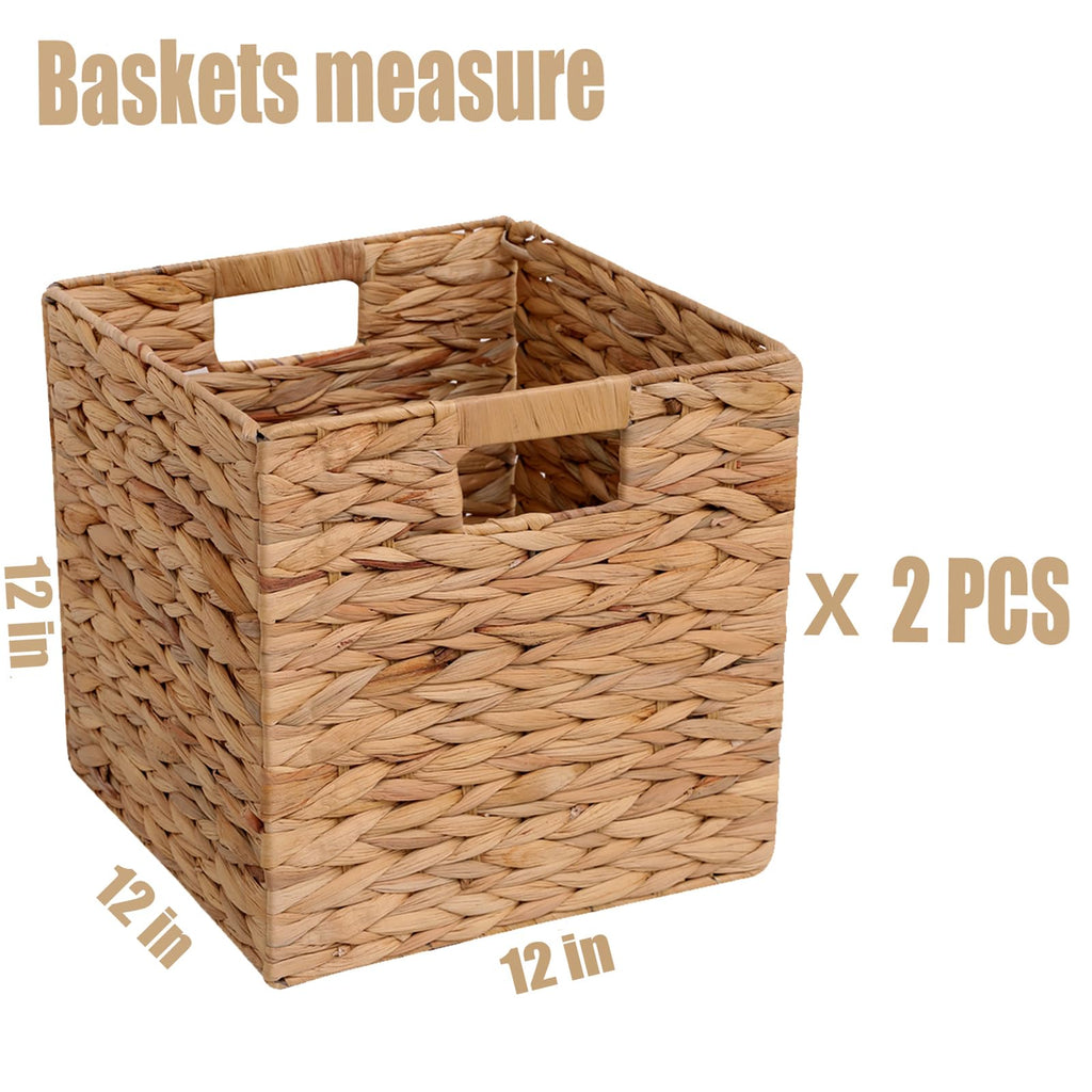 12x12x12 Inch Wicker Storage Basket Set of 2 Foldable Hyacinth Storage Box