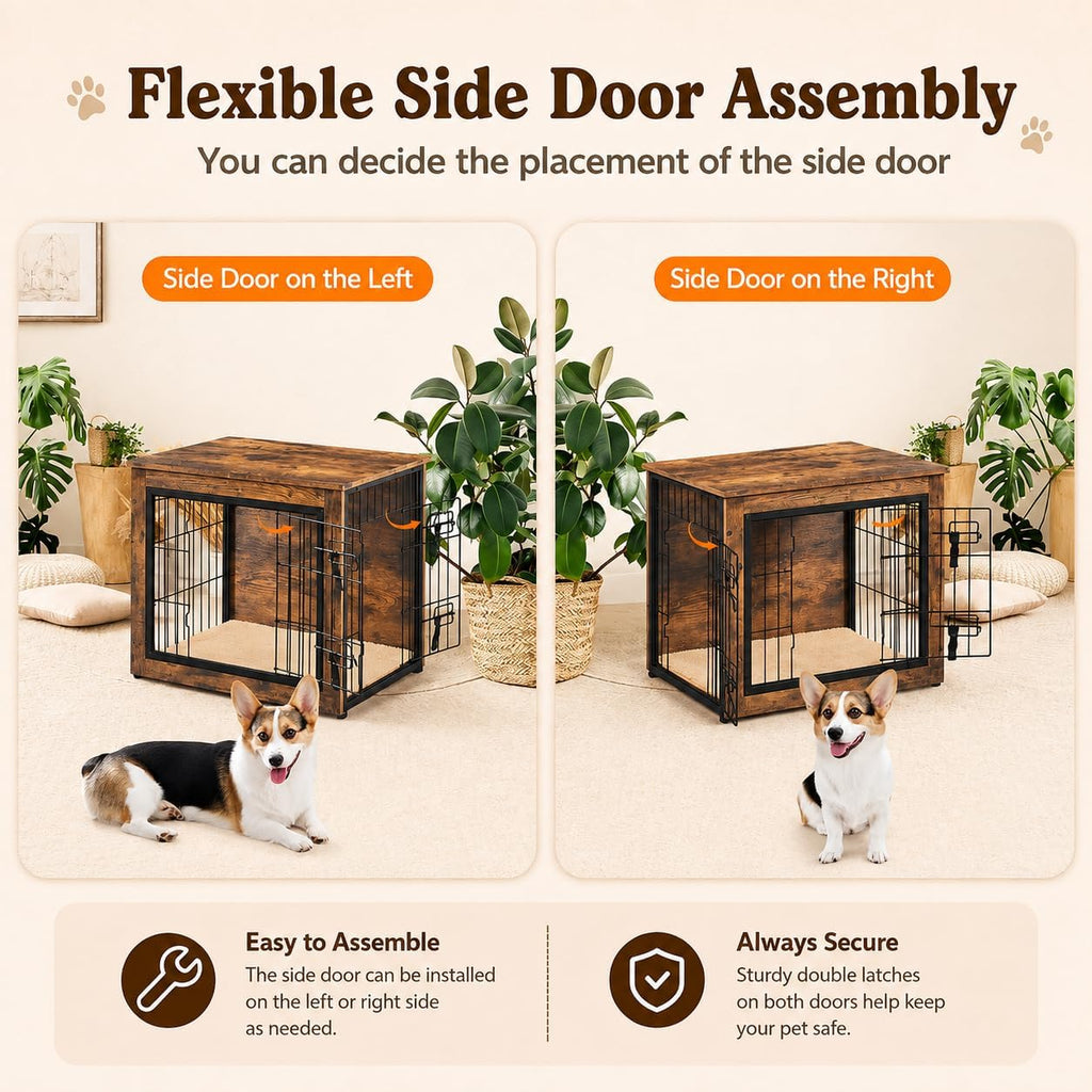 27.5in Wooden Dog Crate Furniture w/Cushion for Small Medium Dogs