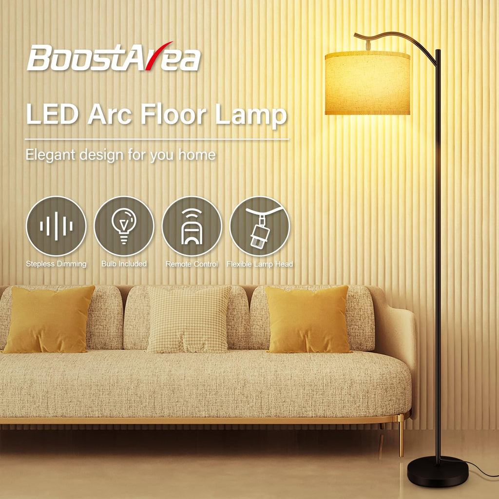 Floor Lamp, Arc Floor Lamp with Remote Control, Stepless Dimmable Brightness & Colors Temperature 2700k-6500k, Modern