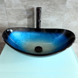 24" Bathroom Vanity Tempered Glass Vessel Sink Combo Cabinet Countertop Sink Bowl w/Mirror Set (Blue Oval)