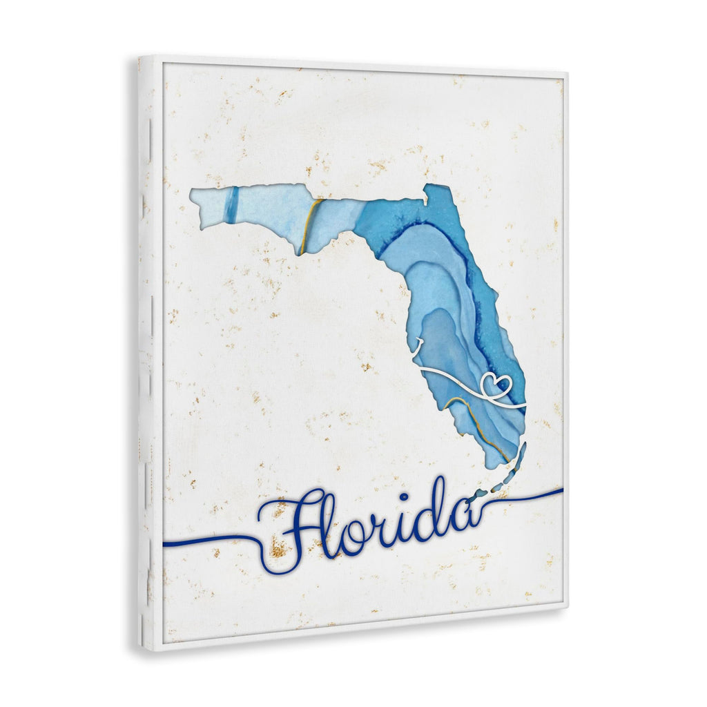 Florida Agate Blue State Map, 16 x 20 Inch Canvas Wall Art
