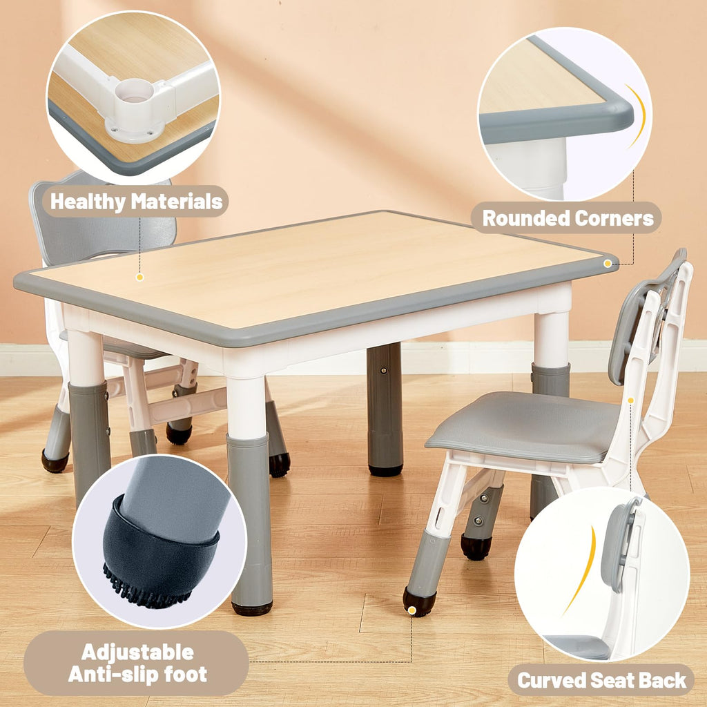 Kids Table and 2 Chairs Set for Ages 3-8, Height Adjustable Toddler Table and Chair Set, Easy to Wipe Arts & Crafts