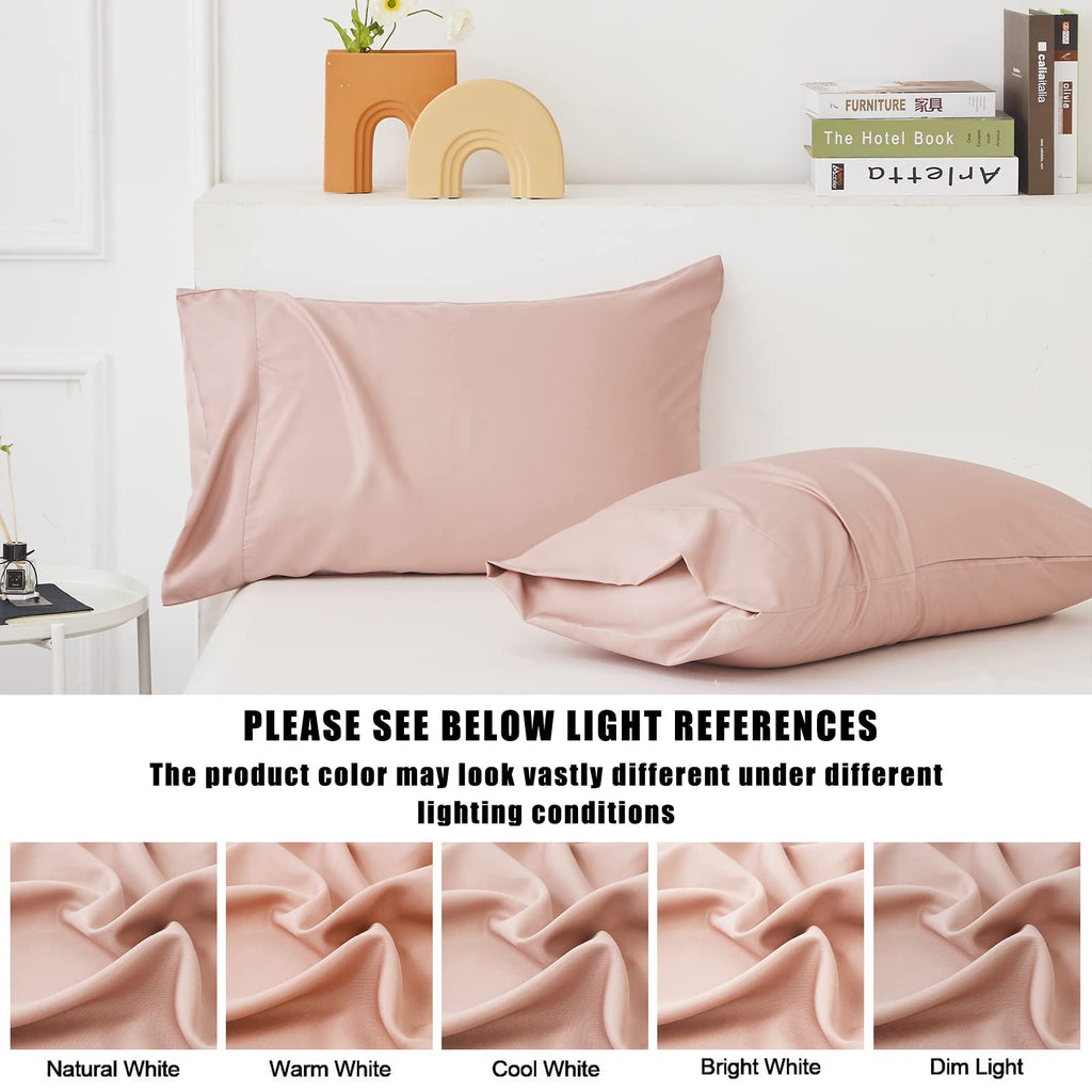 Pink Pillow Cases King Size 2 Pack, Bamboo Rayon Cooling Pillowcases with Envelope Closure, Cool Breathable Pillow