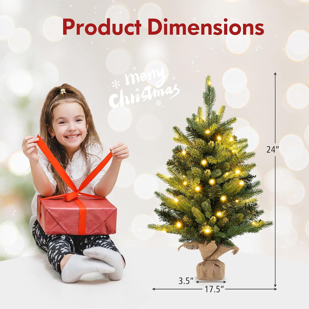 2ft Pre-Lit Tabletop Christmas Tree with 35 Lights, Battery Operated