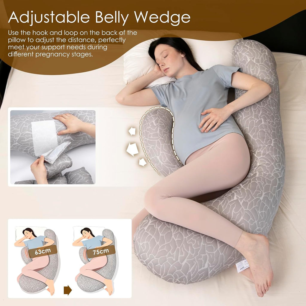 Pregnancy Pillow, F Shaped Maternity Pillow, Adjustable Pregnancy Wedge Pillow with Full Body Support for Back
