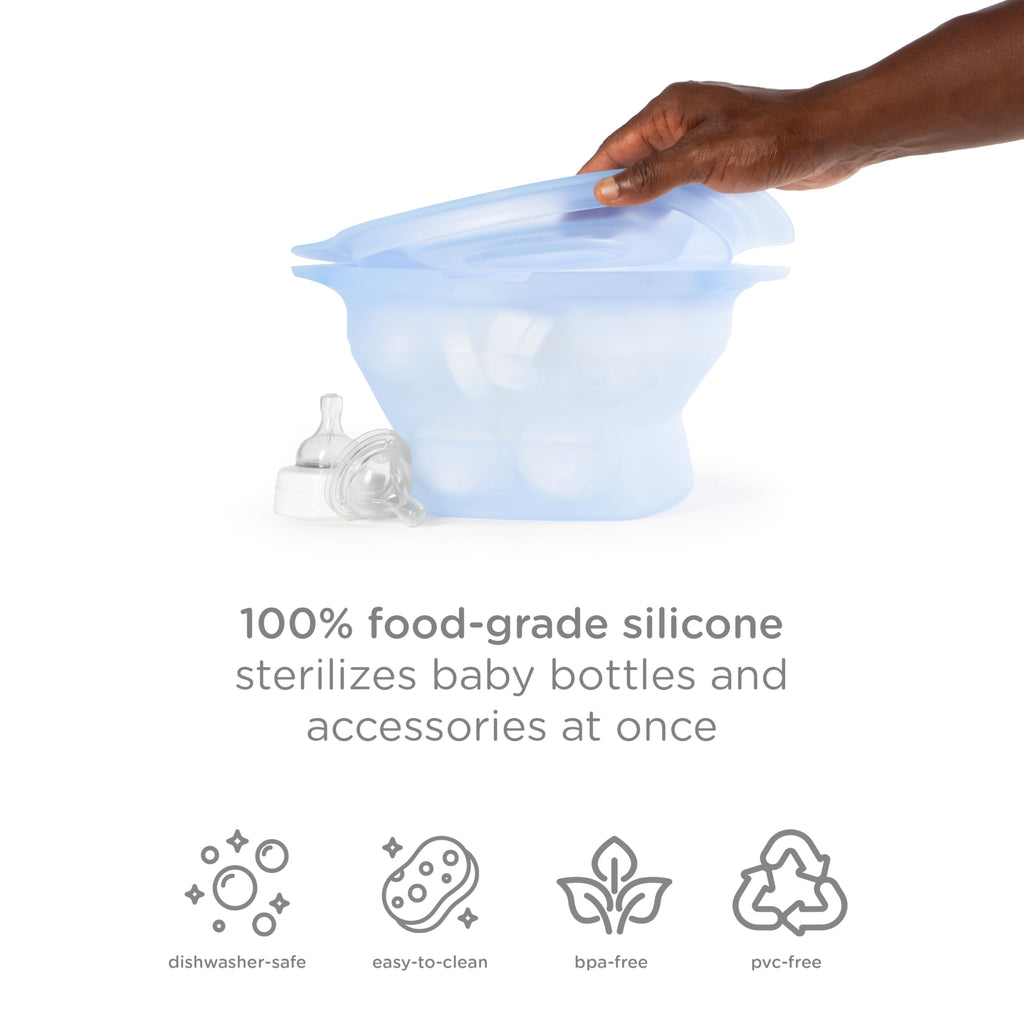 3-in-1 Collapsible Microwave Baby Bottle Sterilizer Wash Bin, Blue