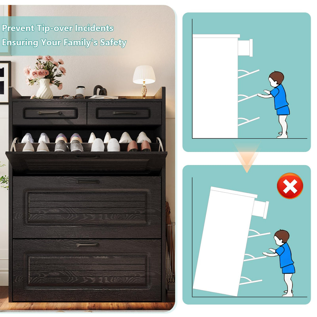 Shoe Cabinet Storage with 3 Large Flip Drawers & 2 Drawers