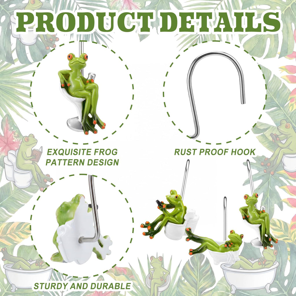 12 Pcs Frog Shower Curtain Rings, Green Cute Stainless Steel