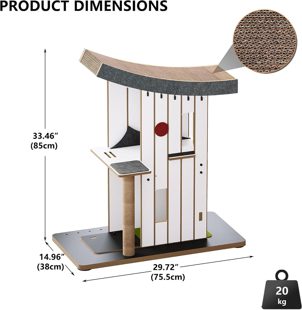 Cat Tree Tower with Scratching Post, Curved Roof