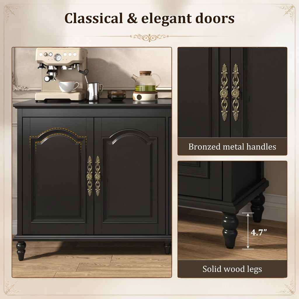65" Black Buffet Cabinet with Storage, Farmhouse Sideboard Cabinet