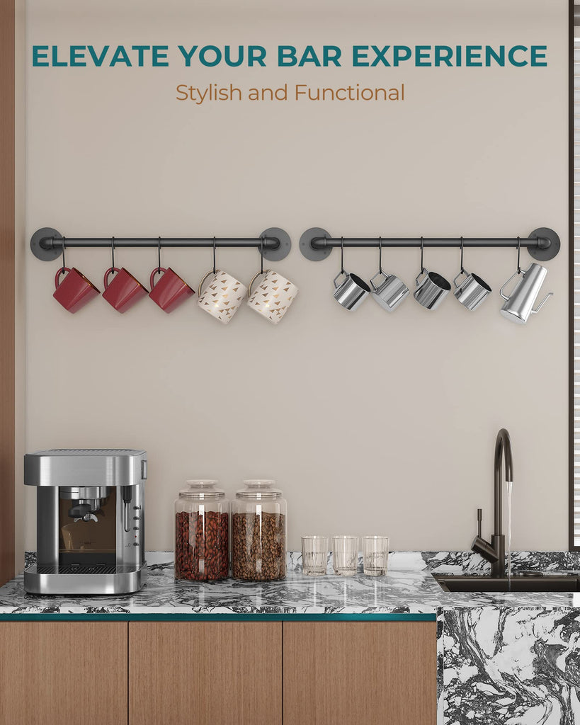 21'' Pot Rack Wall Mounted, Iron Pipe Hanging Rack, 10 S Hooks, 2Pack