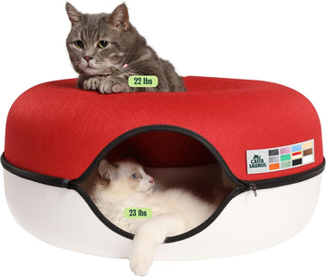 Peekaboo Cat Cave Donut for Multiple & Large Cats up to 30-45 lbs, 3-in-1 Self Warming Cat Bed, Tunnel & Scratcher