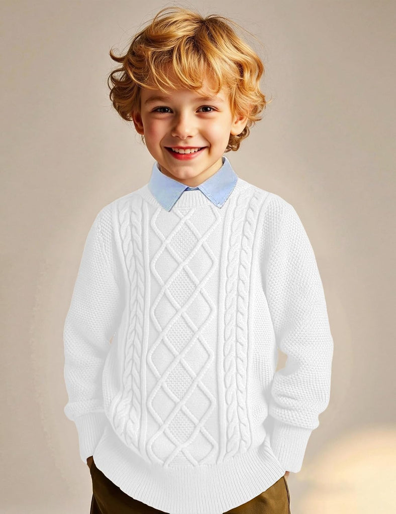 Boys Long Sleeve Crew Neck Sweaters Unisex Kids School Lightweight Cable Knit Pullover Sweater Tops