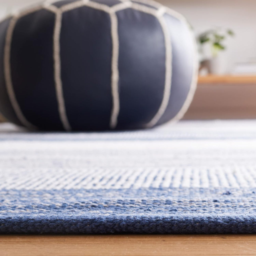 Striped Kilim Collection Area Rug, Grey & Blue, Flat Weave Cotton Design, Easy Care, Ideal for High Traffic
