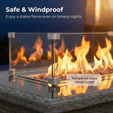 40" Propane Fire Pit Automatic Ignition, 55000 BTU Outdoor Fire Pit with Dust Cover, Rattan Rectangular Design Featuring Glass Windshield, Fire Pit - Image 4