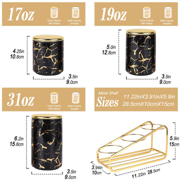 Ceramic Gold-Patterned Metal Canister Set Countertop - A Set of 3 Kitchen Canisters with Tiered Shelf, Airtight