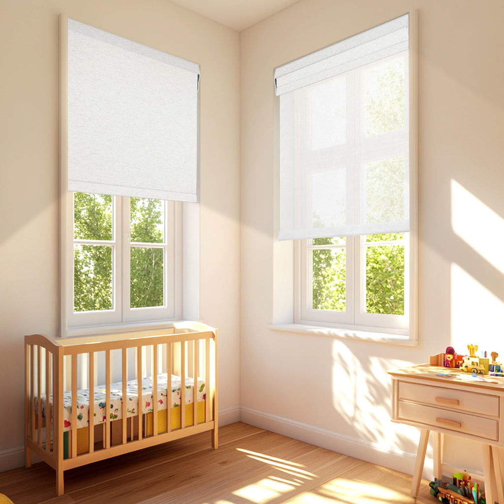 Cordless Dual Roller Shades, Linen Cream & White, Custom Size