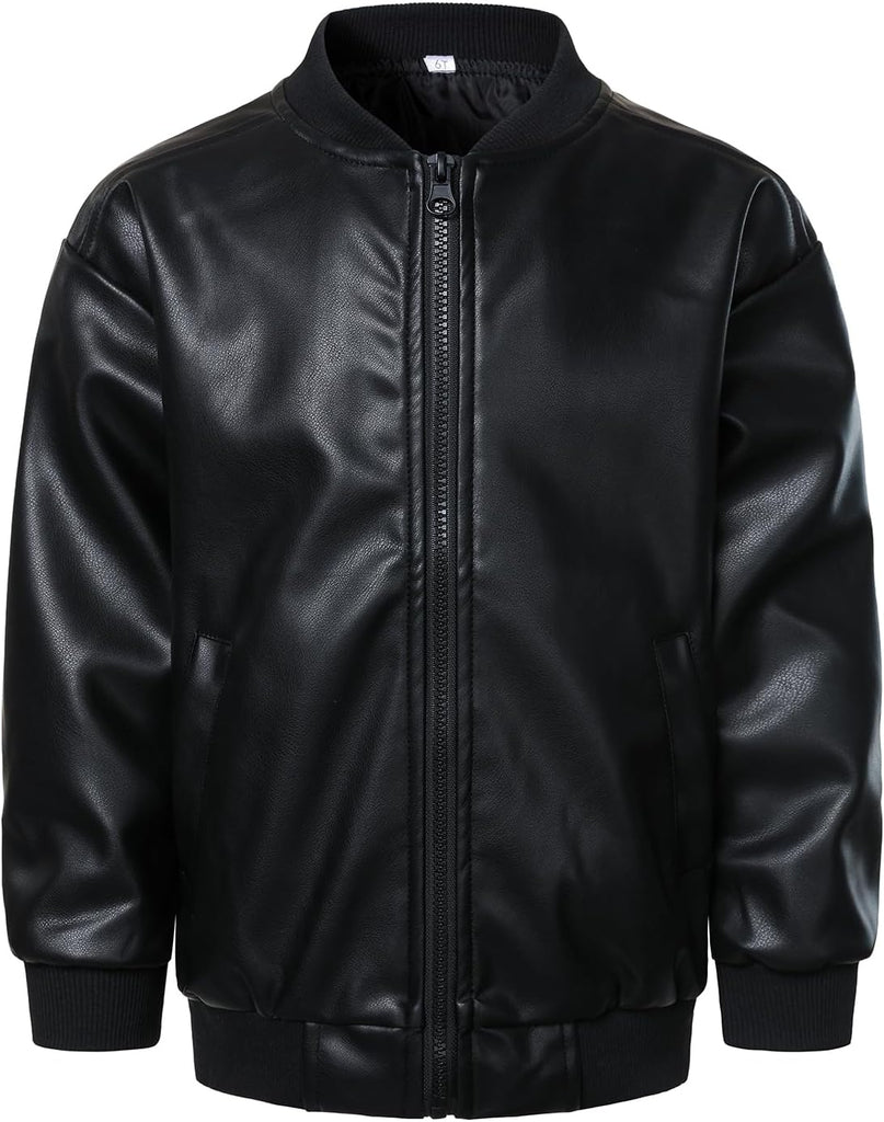 Boys Faux Leather Jacket Lightweight Bomber Coats