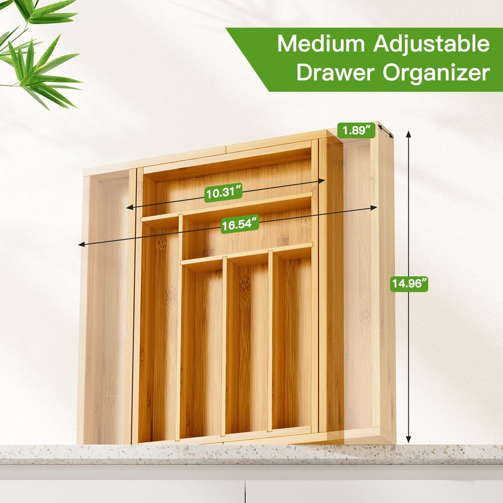Bamboo Expandable Silverware Drawer Organizer, Natural, Medium