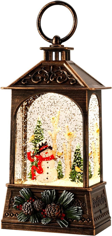 Christmas Lantern,Christmass Snow Globe Lantern Lights with 8 Christmas Songs,Battery & USB Powered,Christmass Snow
