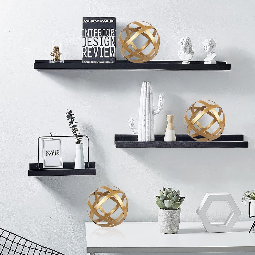 Gold Metal Decorative Sphere - Metal Band Decorative Ball - Modern Home Decor - Set of 3