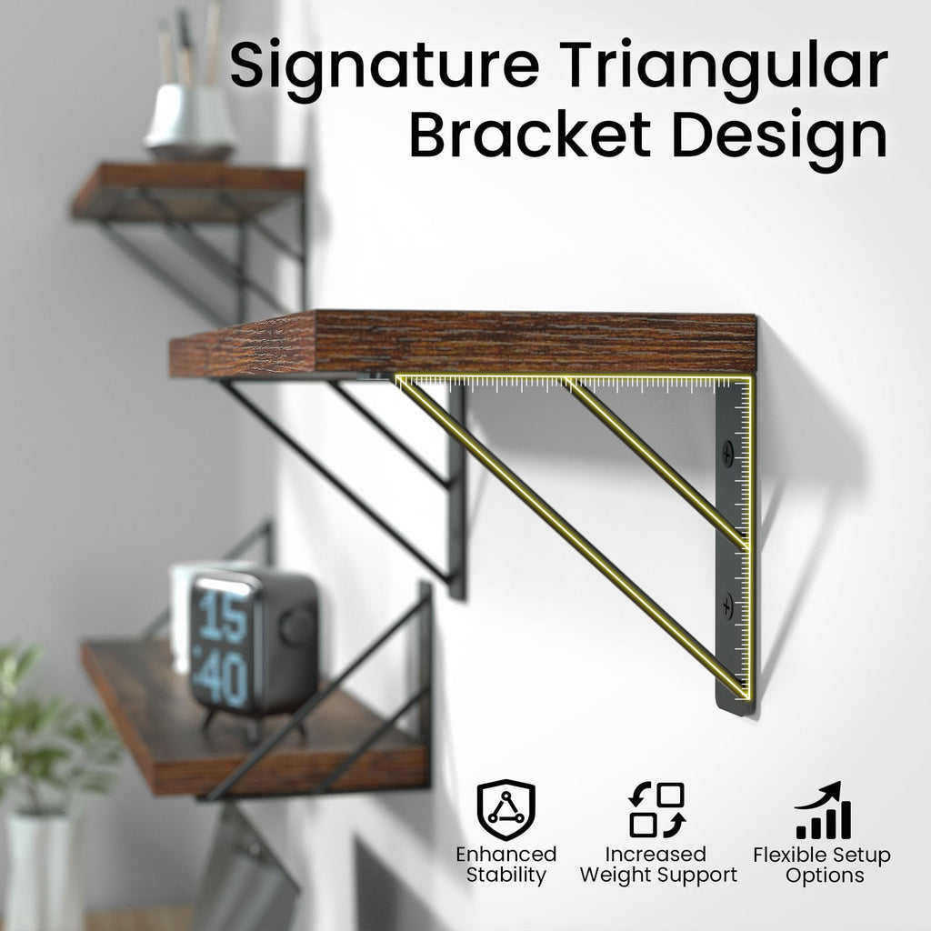 36" Long Wall Mounted Floating Shelves (Rustic Brown, Set of 3, 36")