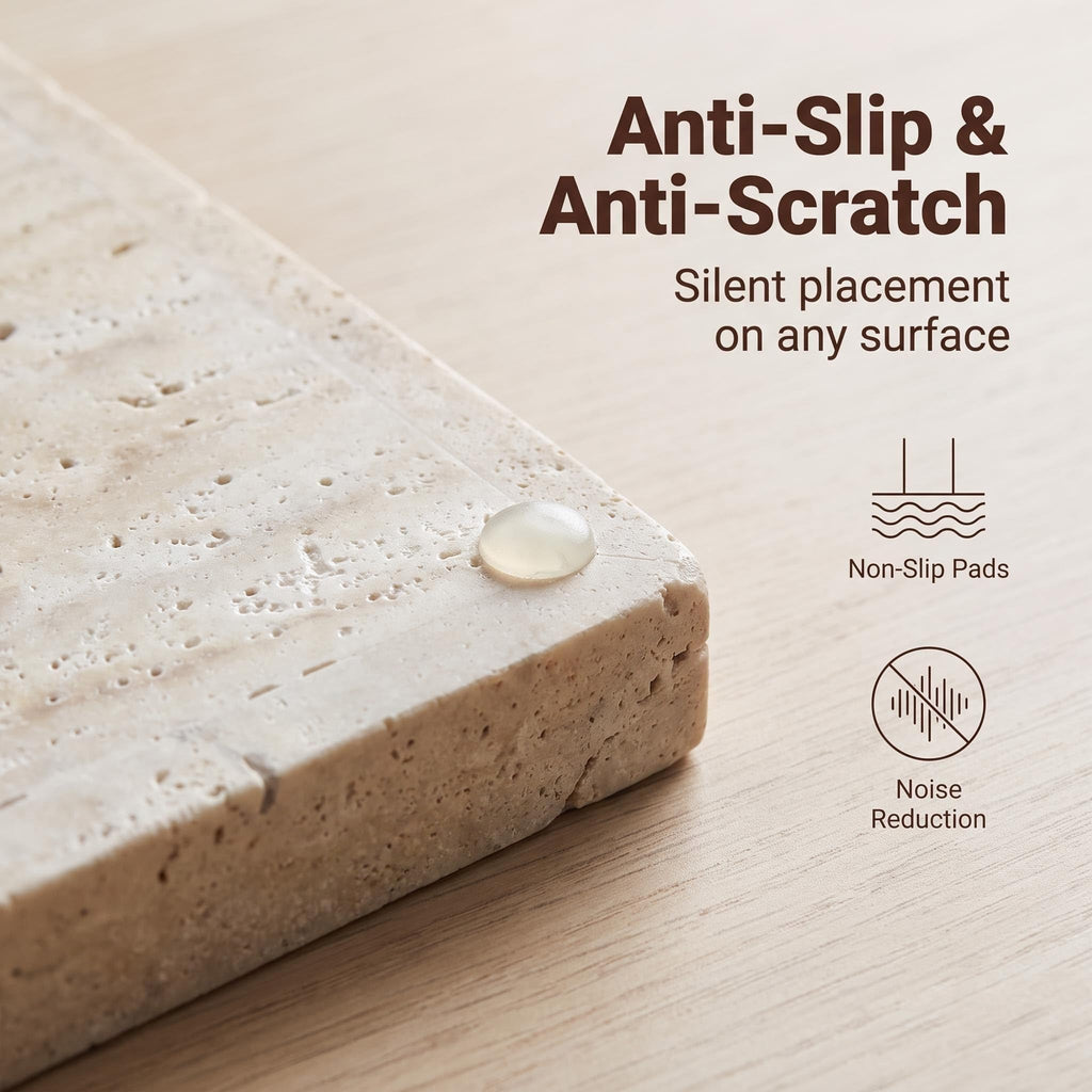 Natural Travertine Tray 15x10 inch with Non-Slip Pads