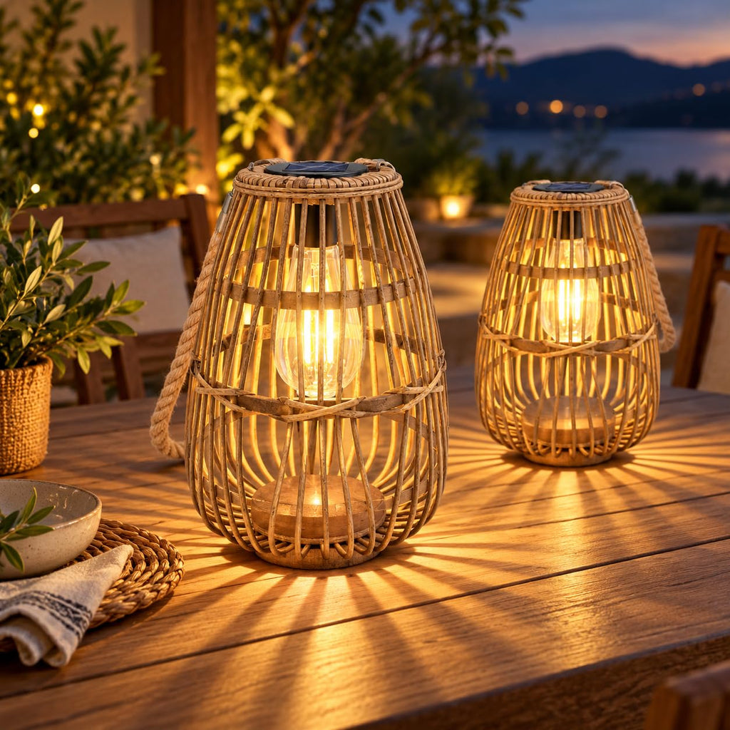 Rattan Solar Lantern, Large Outdoor Waterproof Hanging/Tabletop
