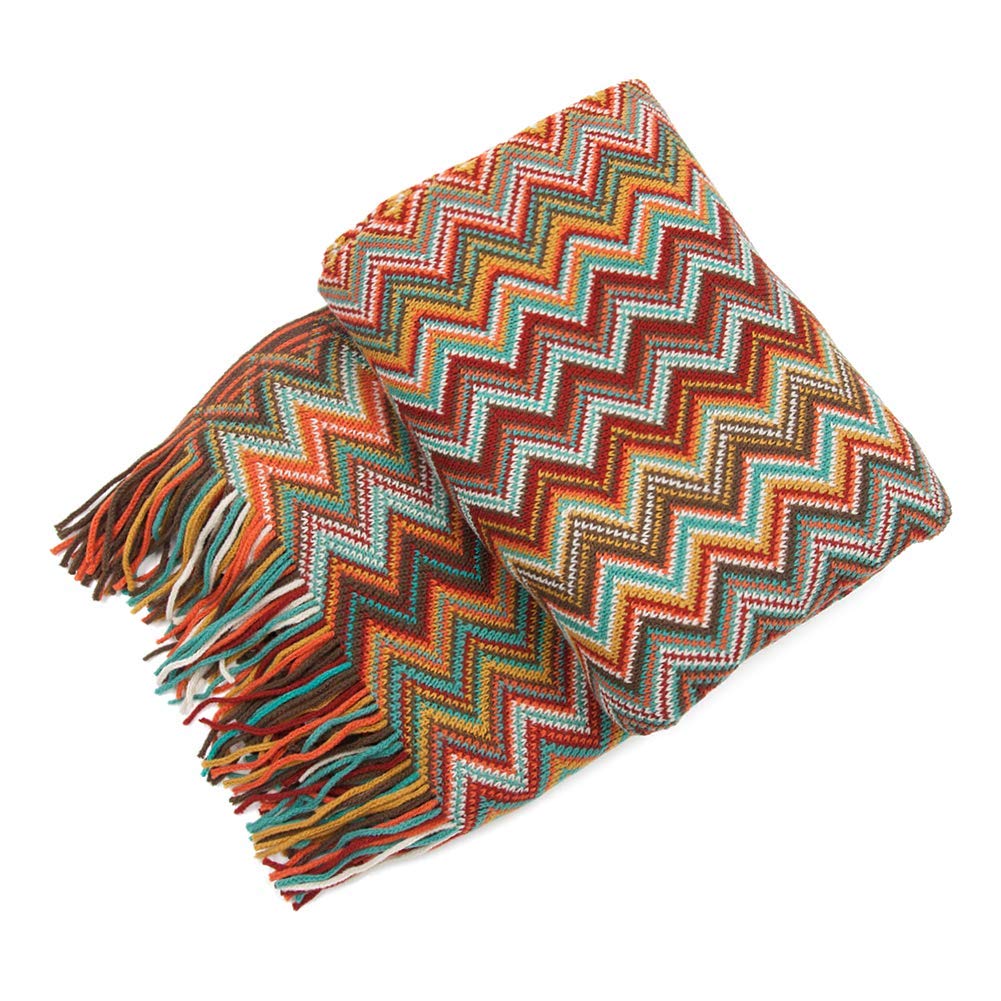 Bohemian Throw Blanket with Tassel Color Soft Knitted Blankets for Sofa Couch Chair Bed Home Decorate 50" x 60"(Color